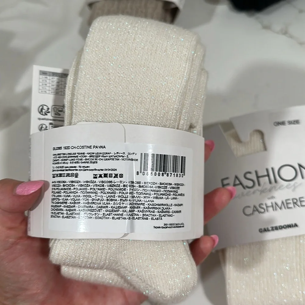 Ivory shimmer Italian cashmere blend Knit Over-the-Knee socks 1 pair